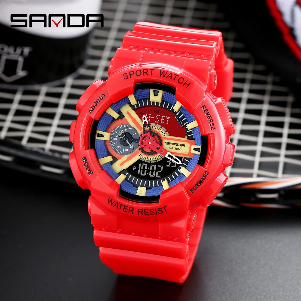 

Часы наручные SANDA мужские спортивные, брендовые водонепроницаемые в стиле милитари, с двойным дисплеем для влюбленных