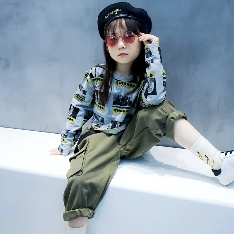 

Kids Clothing Sets Spring Autumn New Baby Girls Fashion Clothes Suits Fashion Print T-shirts+cargo Pants 2pcs Set for Girl 2-7 Y