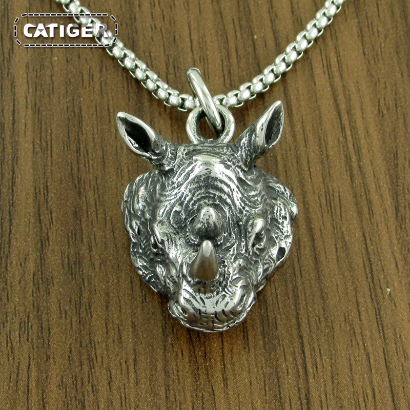 Кулон с головой носорога в стиле панк 316 из нержавеющей стали серебряного цвета