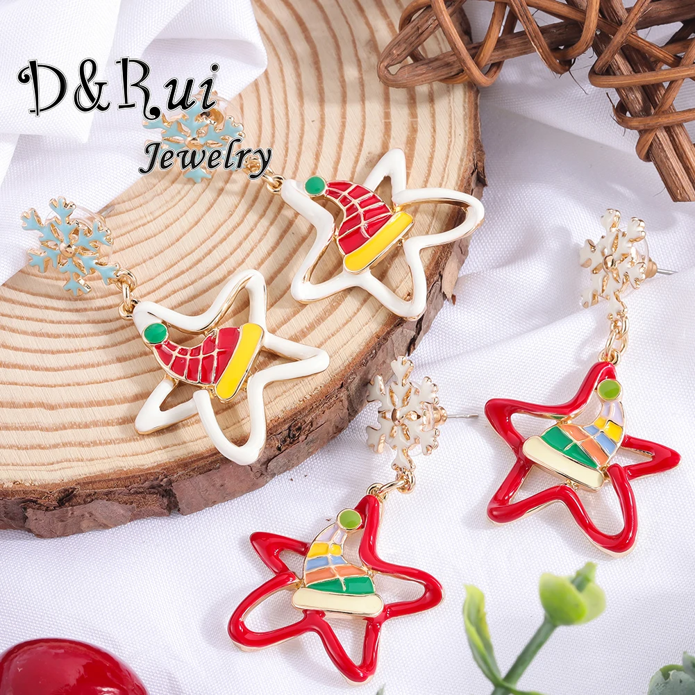 

New Arrival Fashion Alloy Snowflake Earrings Women Big Dangle Earrings Drop Star Enamel Earring for Women 2021 Christmas Gifts