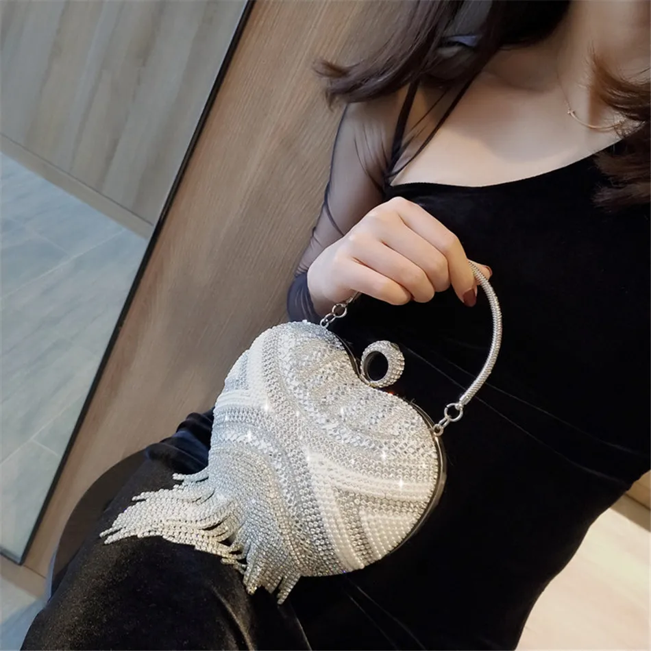 

Diamond female handbag rhinestone peach heart dress banquet bag