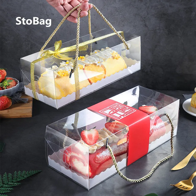 StoBag-صناديق حمل شفافة مع قاع ورقي ، زينة كعكة استحمام الطفل ، تغليف حفلات أعياد الميلاد ، صندوق لوازم الدعم ، 10 قطعة
