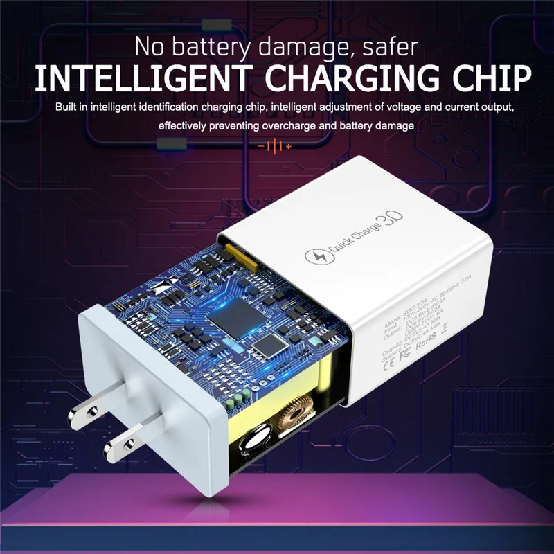 Зарядное устройство с 3 USB-портами и поддержкой быстрой зарядки 0 А мобильный