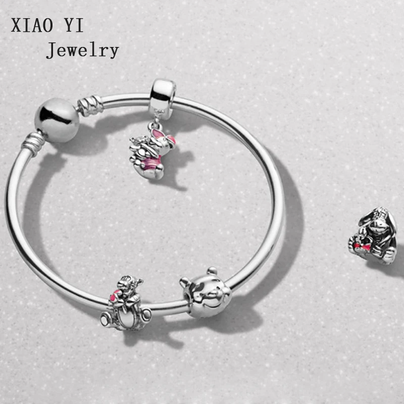 

XIAOYI jewelry 100% s925 charm brand new classic cartoon cute little animal happy bear theme bracelet set jewelry