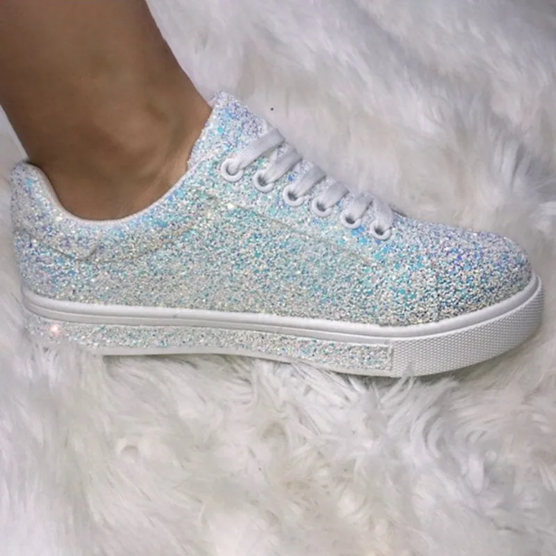 Женская Вулканизированная обувь кроссовки шикарная для девочек Блестящие