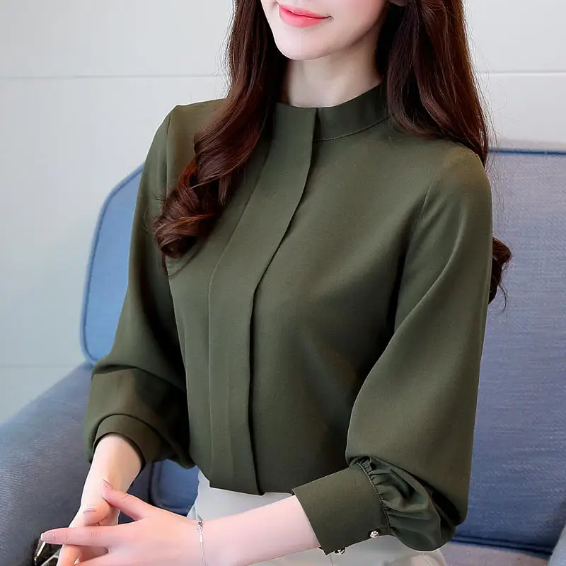 

Блузка женская шифоновая с длинным рукавом, элегантная Свободная рубашка, Офисная уличная одежда, однотонный топ, Q4317, весна-осень