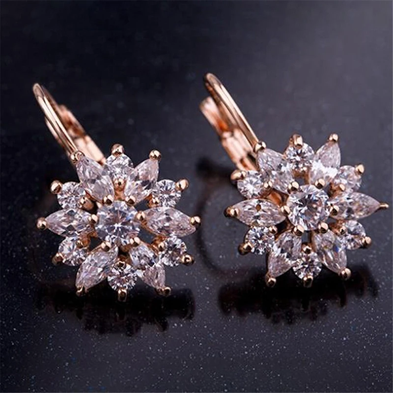 2021 New Vintage Earrings Rose Gold Crystal CZ Bling Drop For Women Girls Christmas Gfit Fashion Wedding Jewelry | Украшения и