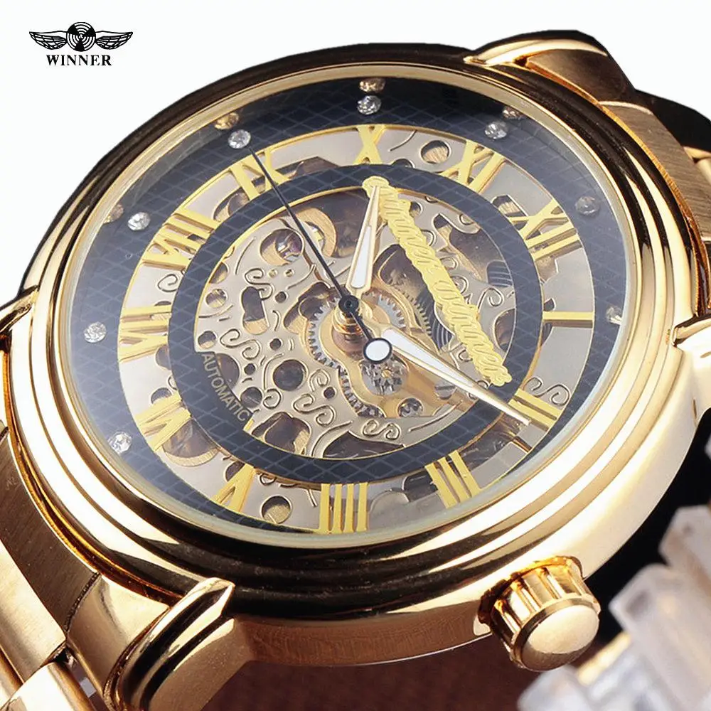 

New Number Sport Design Bezel Golden Mens Wristwatches Top Brand Luxury Montre Homme WINNER Clock Men Automatic Skeleton Watch