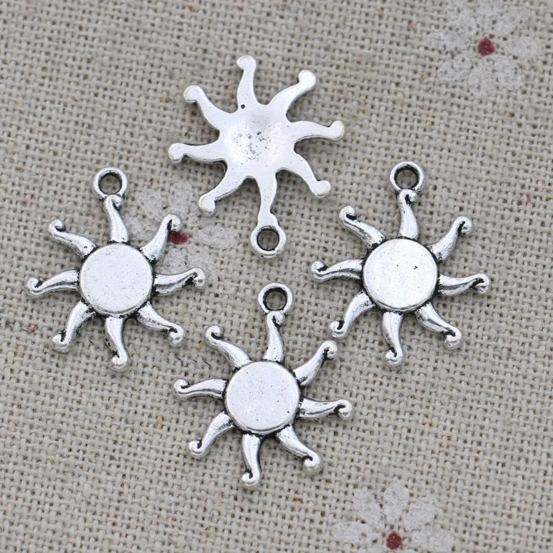 

30pcs Antique Silver Plated Sun Charm Pendants for Jewelry Making Bracelet DIY Accessories 19x17mm