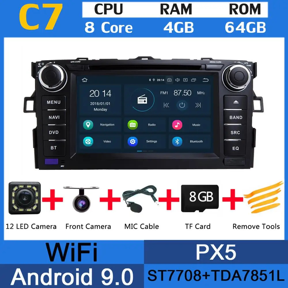 PX5 " PX6 4G+ 64G Android 9,0 для Toyota Auris 2006 2007 2008 2009 2010 2011 Автомобильный DVD Радио gps навигации DSP CarPlay - Цвет: PX5