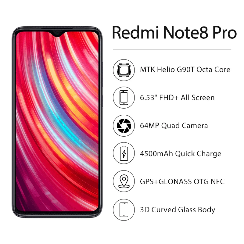 Новое поступление Xiaomi Redmi Note 8 Pro 64 мп четыре камеры ГБ 128 смартфон NFC 4500 мАч 18 Вт MTK