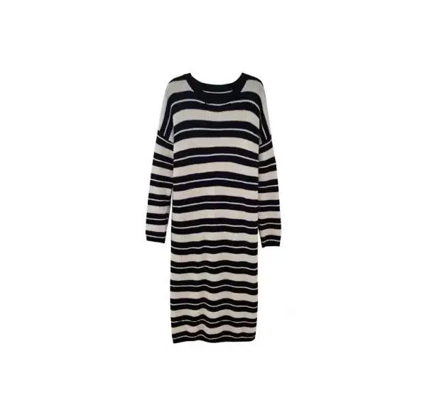 

Dress women 2020 new Korean loose casual long sleeve dress medium length lazy stripe knitted DRESS
