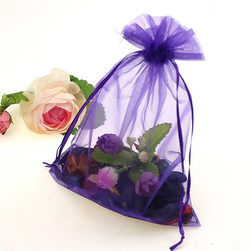 Фиолетовый 100 шт. мешочек для украшений из органзы Упаковка Сумки 7x9 9x12 11x16 13x18 см