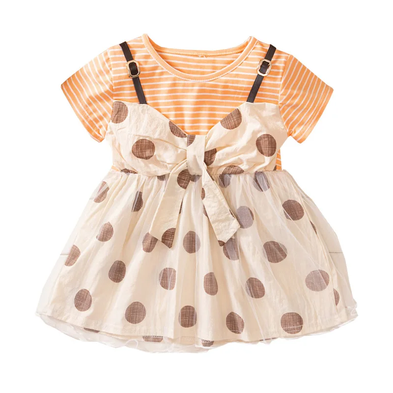 

Новое модное Сетчатое платье из двух частей для маленьких девочек, летнее Повседневное платье с коротким рукавом для маленьких девочек