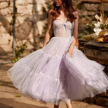 Robe de bal courte en Tulle, violet clair, sans bretelles, ligne a, longueur thé, robes de soirée pour femmes, sur mesure, nouvelle collection 2022  (2)