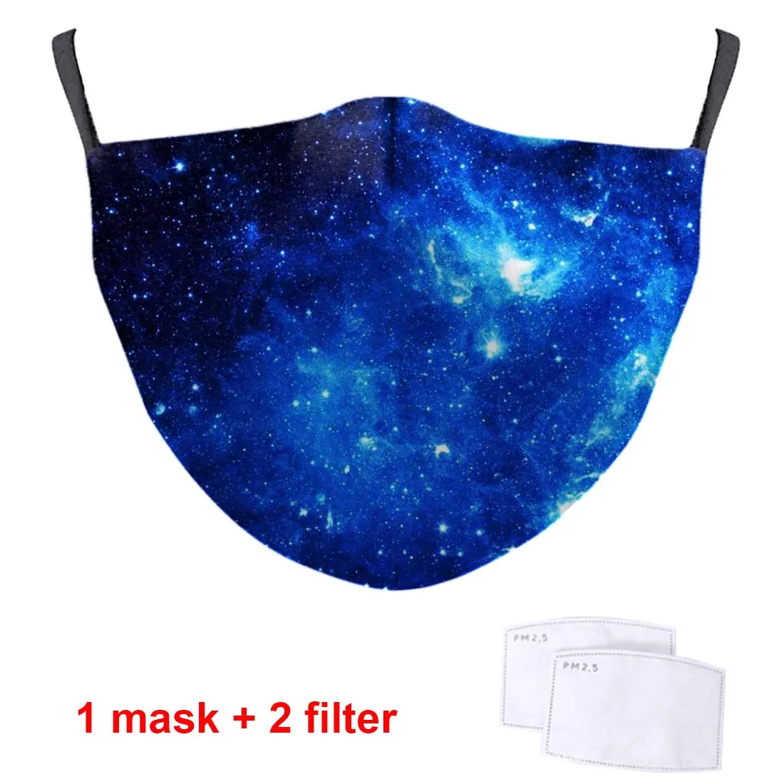 

Beautiful Starry Sky Mouth Muffle with 2 Filters Cosmic Nebula Dustproof Masks PM2.5 Masque Protection Men Women Milky Way Masks