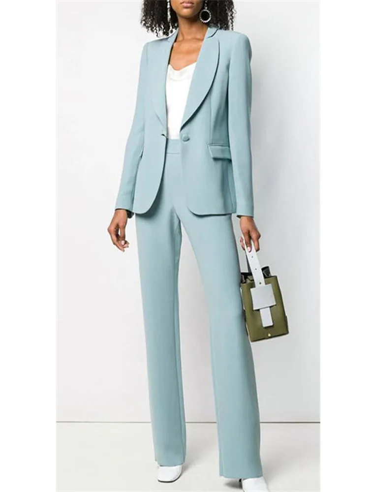 

Ladies Pant Suits Women Business Suits BlazerLight Blue Jacket+Pants Formal Office Uniform Style Female Trouser PantSuit
