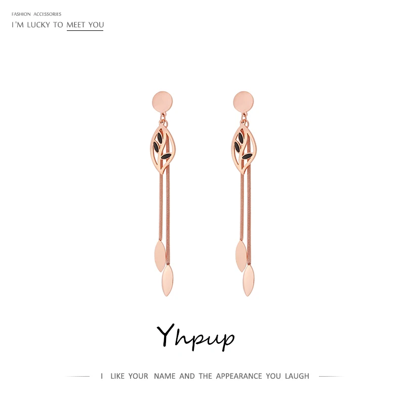 Модные эмалированные серьги подвески Yhpup с листьями длинные висячие кисточками