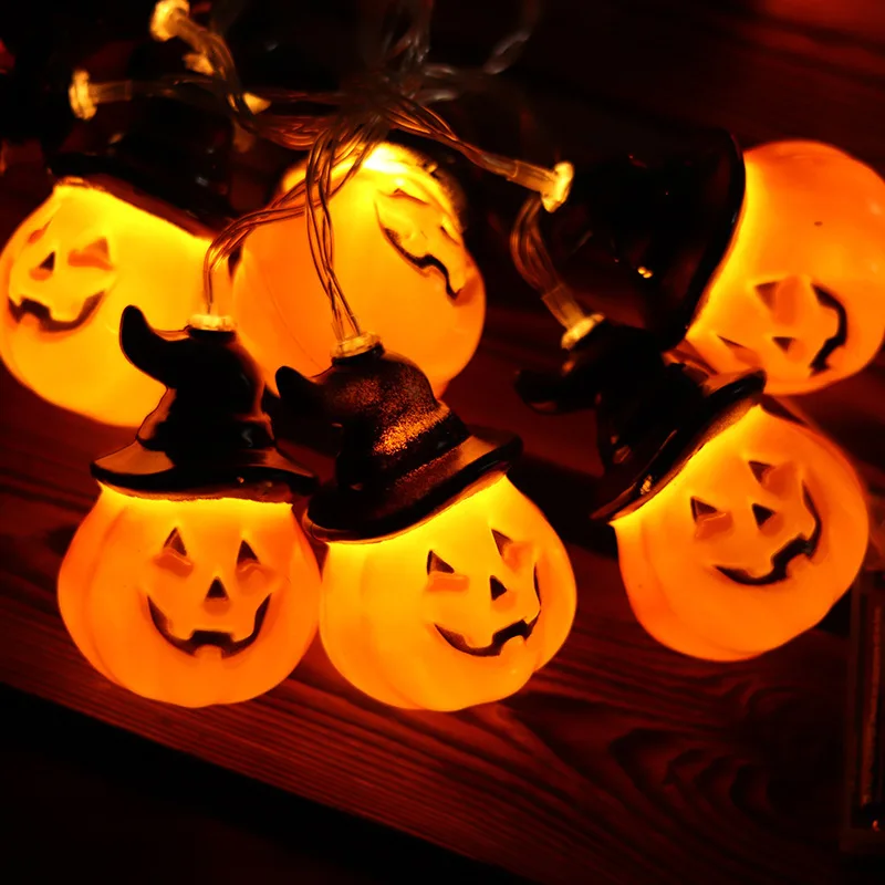 

10 LED Fairy Lights Halloween Pumpkin Battery Electric Plug Indoor Festoon Light For Bedroom Home Party Halloween Decoration