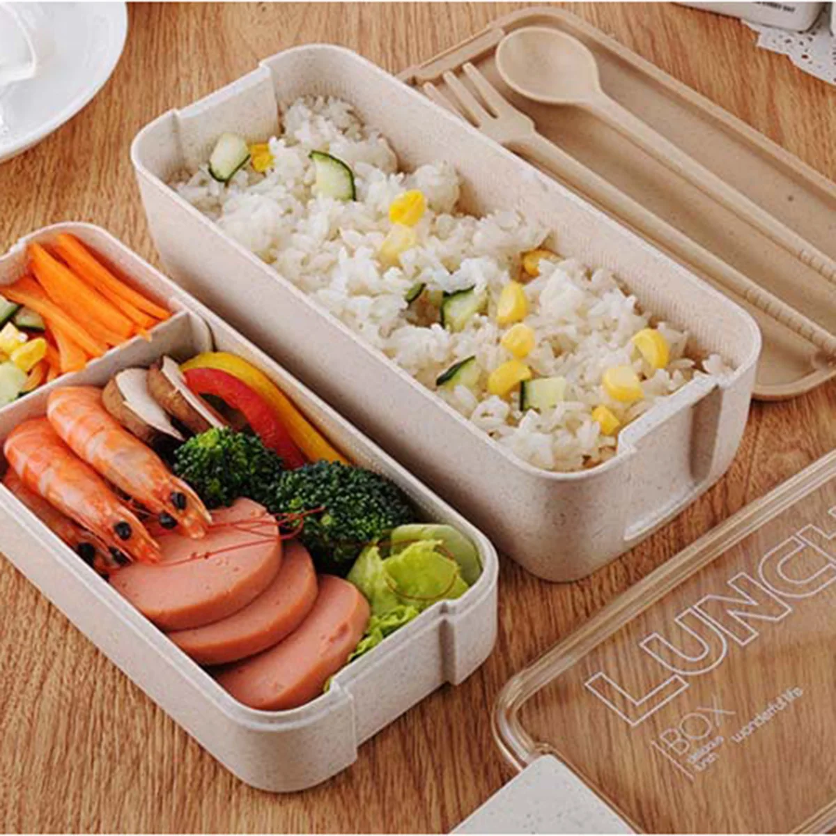 2 х ярусный Ланч бокс Bento ложка для хранения еды контейнер микроволновой печи
