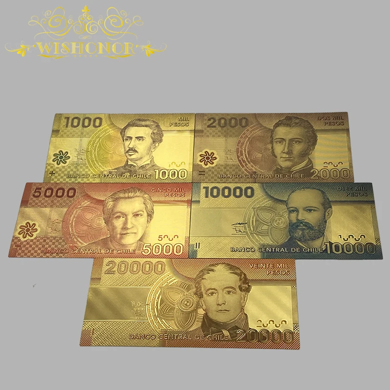 

5 Design Nice Chile 1,000 2,000 5,000 10,000 20,000 Peso Gold Banknote in 24k Gold Plated For Collection