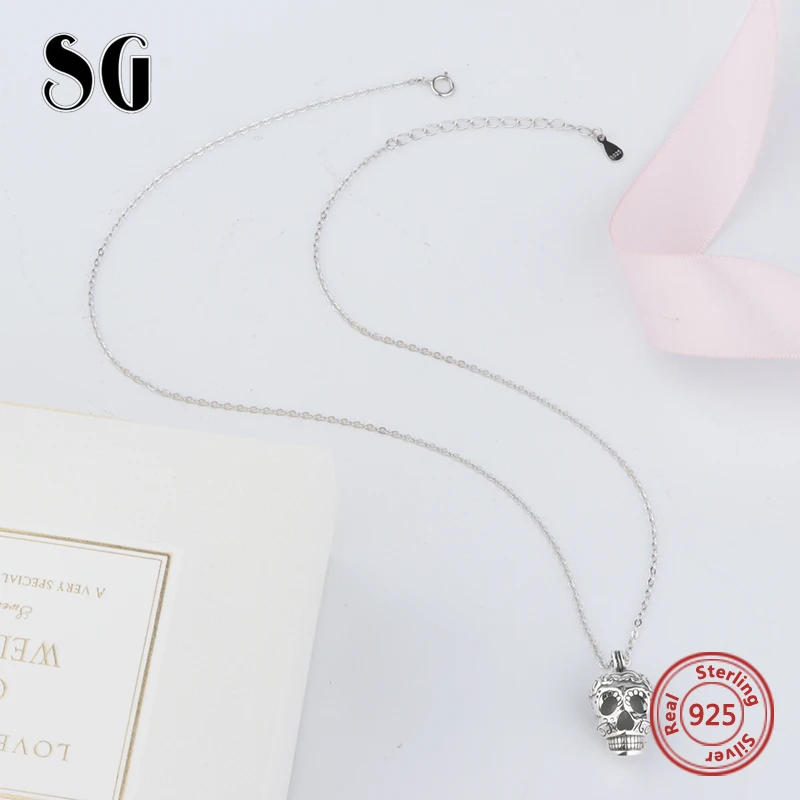2018 Aliexpress подлинное серебро 925 пробы череп светящаяся подвеска цепочка ожерелье