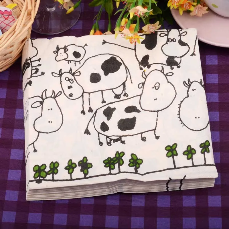 

10pcs Lovely Cow Food-Grate Printed Napkin Paper Servilletes Decoupage Decorated Virgin Wood Tissue 33*33cm