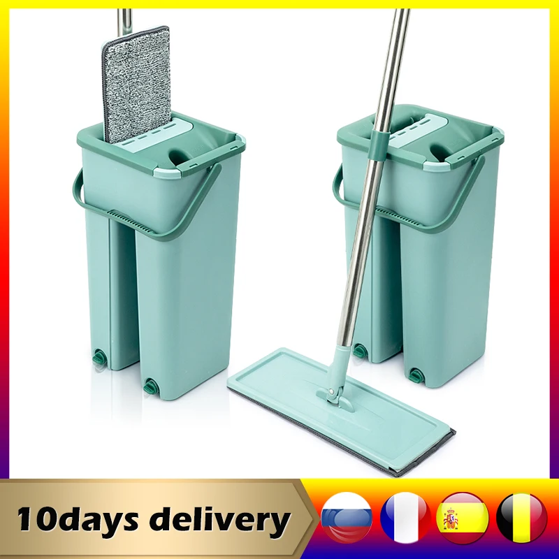 

Magic Cleaning Microfiber Mop With Bucket Free Hand Floor Flat Squeeze Mop For Wash Floor Home Kitchen Floor Cleaner tool
