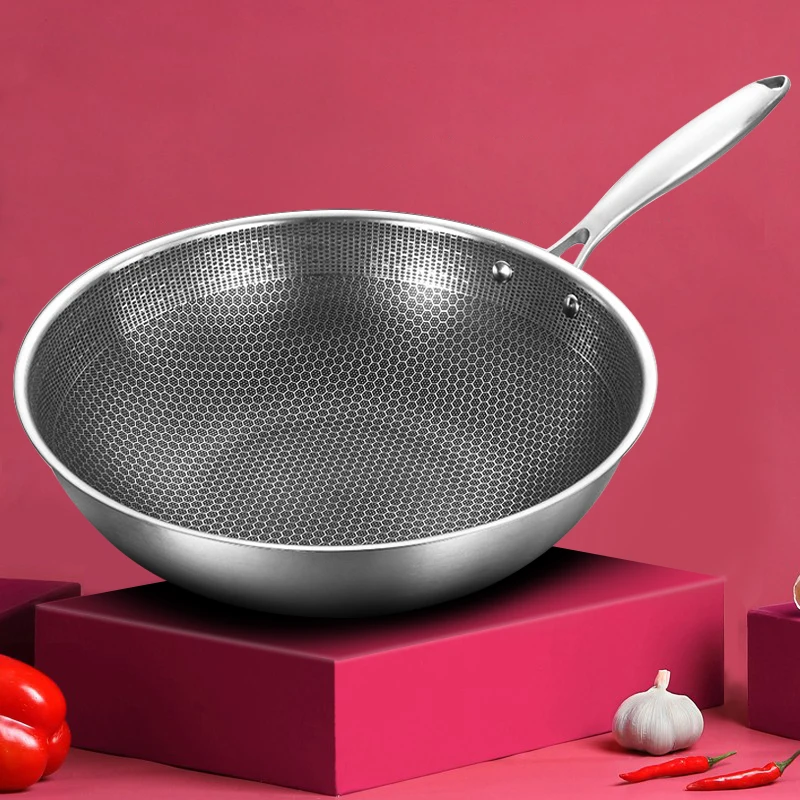 32cm Kitchen Wok Pan Uncoated Fying 7-layer stainless Steel Forging For Electric Induction and Gas Stoves Healthy Cookware - купить по