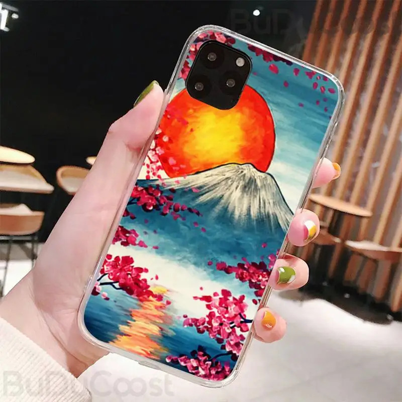 

Japanese style Art Crane Fuji Mountain Wave Phone Case for iPhone 8 7 6 6S Plus X 5S SE 2020 XR 11 pro XS MAX 12 12Mini