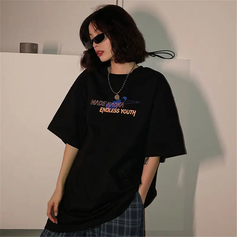

Short Sleeve T-shirts Women Printed Ulzzang Summer Baggy Students All-match Tees Chic Ins Popular Fashion Harajuku Female Tops