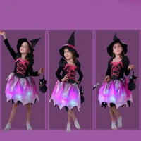 girl child led glow light witch costume cosplay glowing dress carnival birthday party gift wizard hat halloween costume for kids