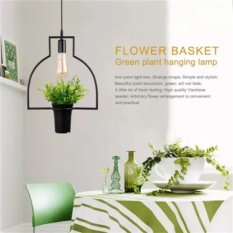 

Black flower basket Green plant hanging lamp Retro Industrial style Creative personality Chandelier Clothing shop Cafe Restauran