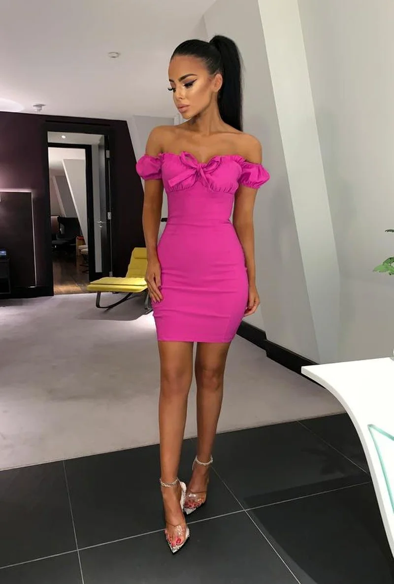 

2021 Ladies Strapless Bandage Cute Sexy Fashion Folded Bodycon Party Club Mini Lace Slim Pack Butt Shoulder One-shoulder Dress