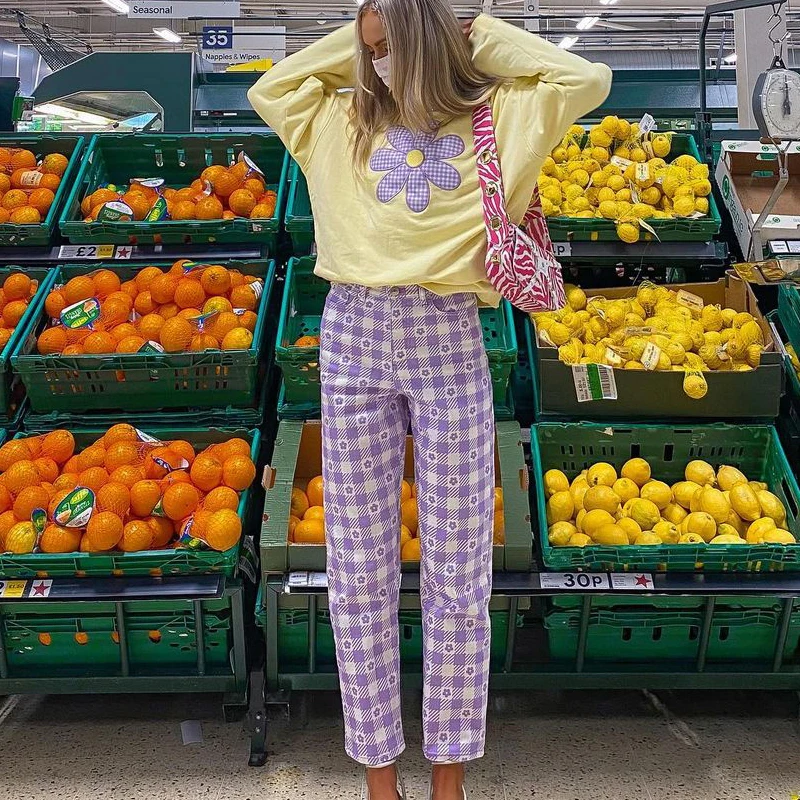

2021 new summer fashion slim zipper plaid casual pants,Woman clothes,Women's pants,trafWomen's pants