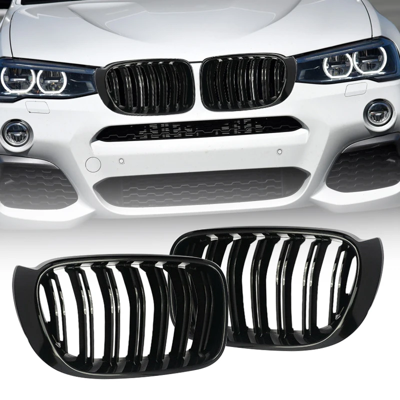 

Car Front Kidney Grill Grille Double Line Gloss Black Fit for BMW F25 X3 F26 X4 2014 2015 2016 2017 51117338571 51137367421