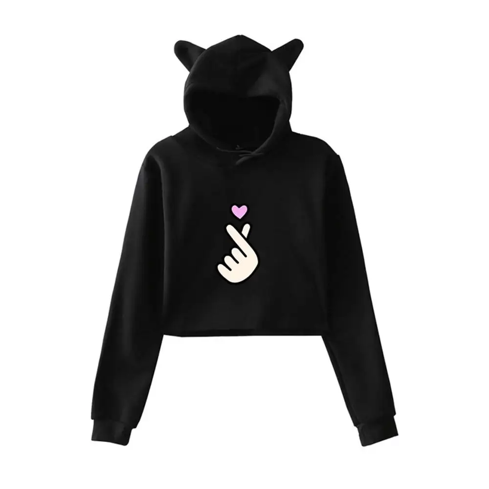 Женский короткий свитер с капюшоном Свободный Повседневный Однотонный длинным