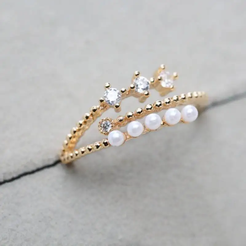 Женское кольцо для указательного пальца регулируемое с открытым жемчугом и