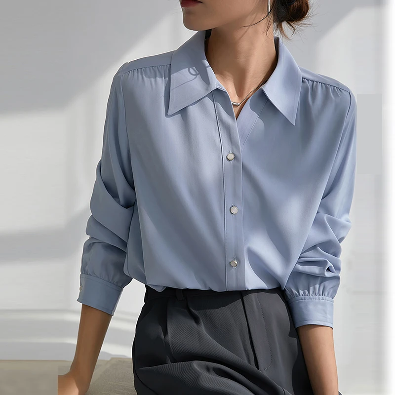 

AOSSVIAO Minimalist Loose White Shirts for Women Turn-down Collar Solid Female Shirts Tops 2022 Autumn Winter Blouses