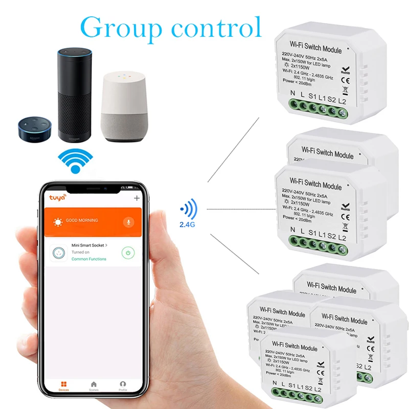2 способ wifi-патрон, умный свет светодиодный диммер выключатель модуль Smart Life/Tuya приложение дистанционное управление работает Alexa Echo Google Home IFTTT