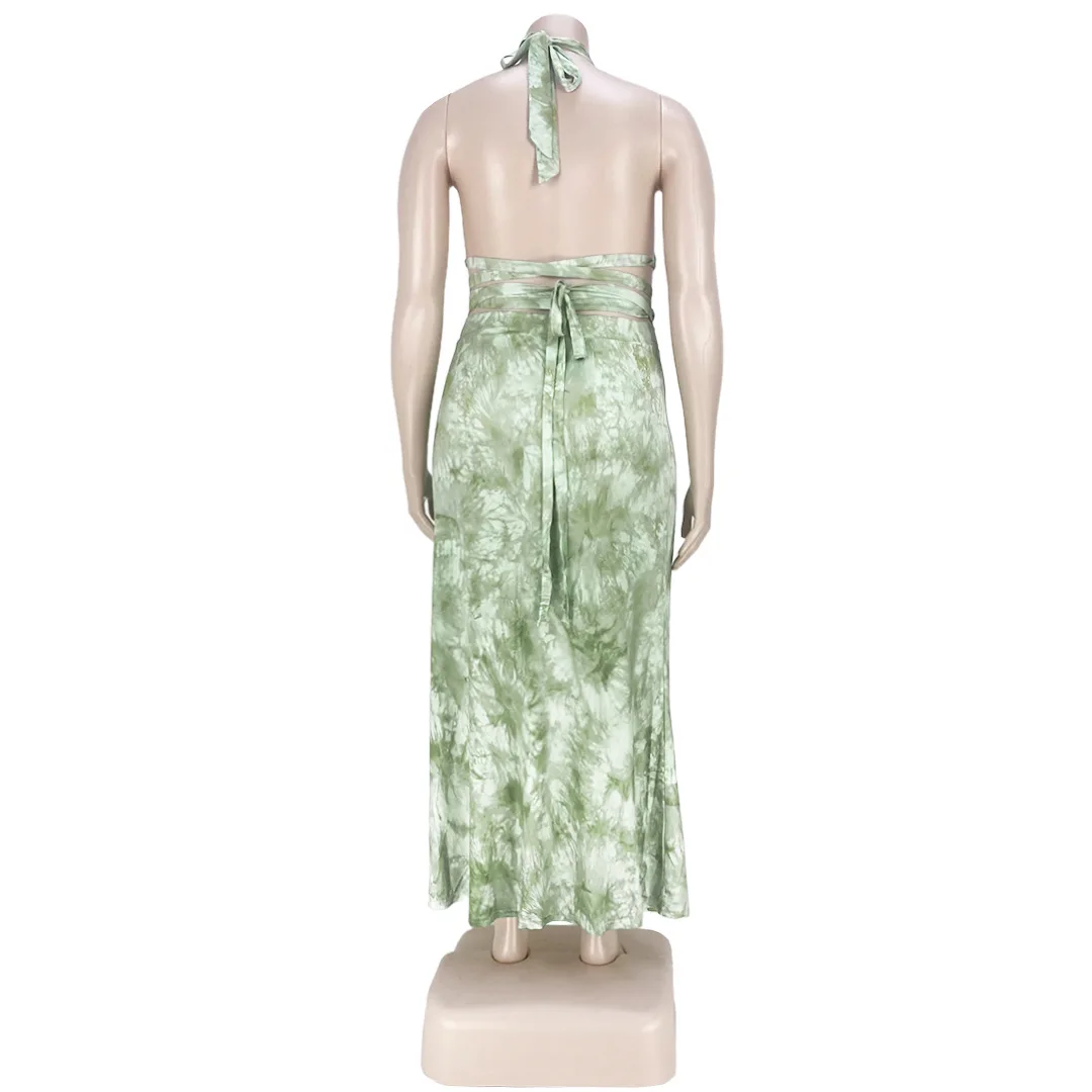 

Plus Size 5XL Curve Dress Sexy Off Shoulder Backless Tie Dye Printed VNeck Lace Split Fork Vacation Long Dresses Women Summer