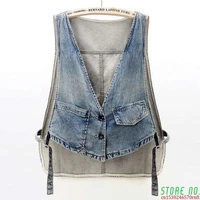casual solid denim vest women single breasted sleeveless waistcoat female jean vest spring autumn loose plus size vest