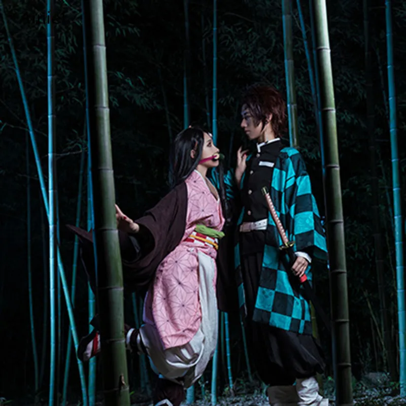Anime Kimetsu no Yaiba Demon Slayer Cosplay Costume Kamado Nezuko Woman Japanese Clothes Uniform Synthetic Wigs Girls Men Boys |