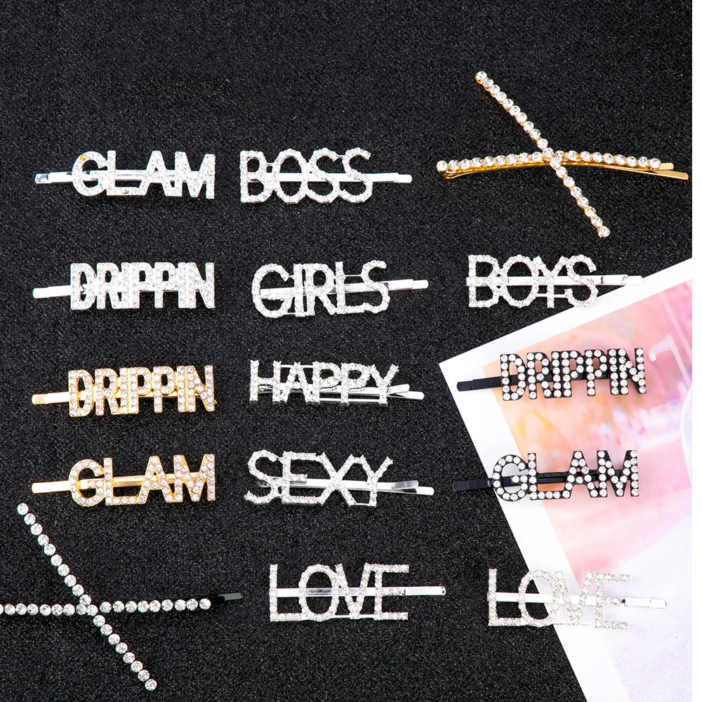 Заколки для волос с блестящими буквами хрустальные блестящие стразы зажимы