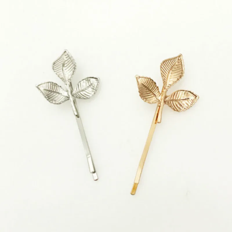 Модная металлическая заколка для волос с тремя листьями жемчужный зажим