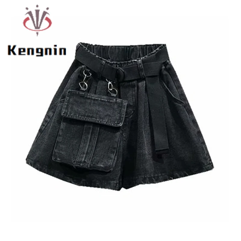 Женские джинсовые шорты большого размера эластичные трапециевидные с высокой