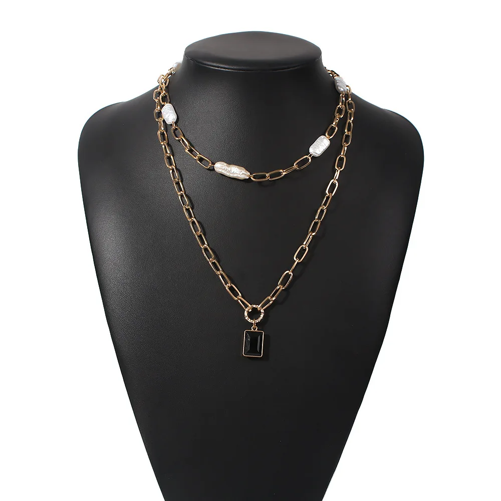 Ожерелье для женщин Геометрическая жемчужная цепочка ожерелье Модный черный