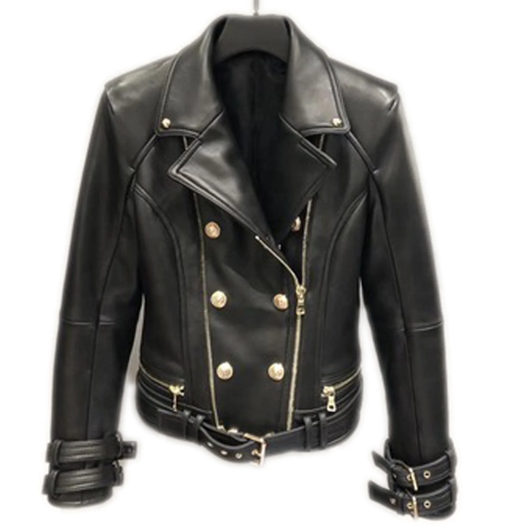 Luxury Brand Design Genuine Leather Jacket Coat Clothing Women Real Sheep Sheepskin European Style Double Breasted Slim Fit Tops | Женская