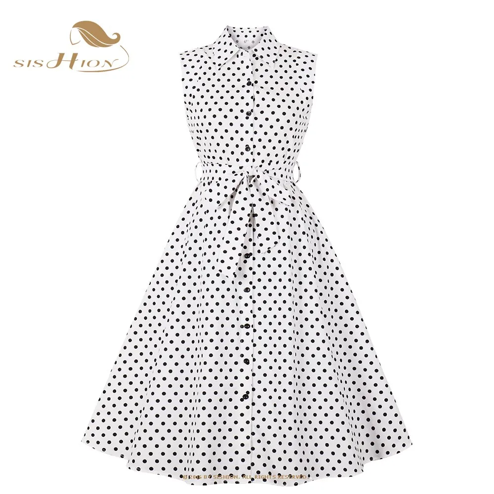 

Женское винтажное платье в горошек SISHION, черно-белое платье без рукавов с отложным воротником в стиле 50-60-х годов, VD2377