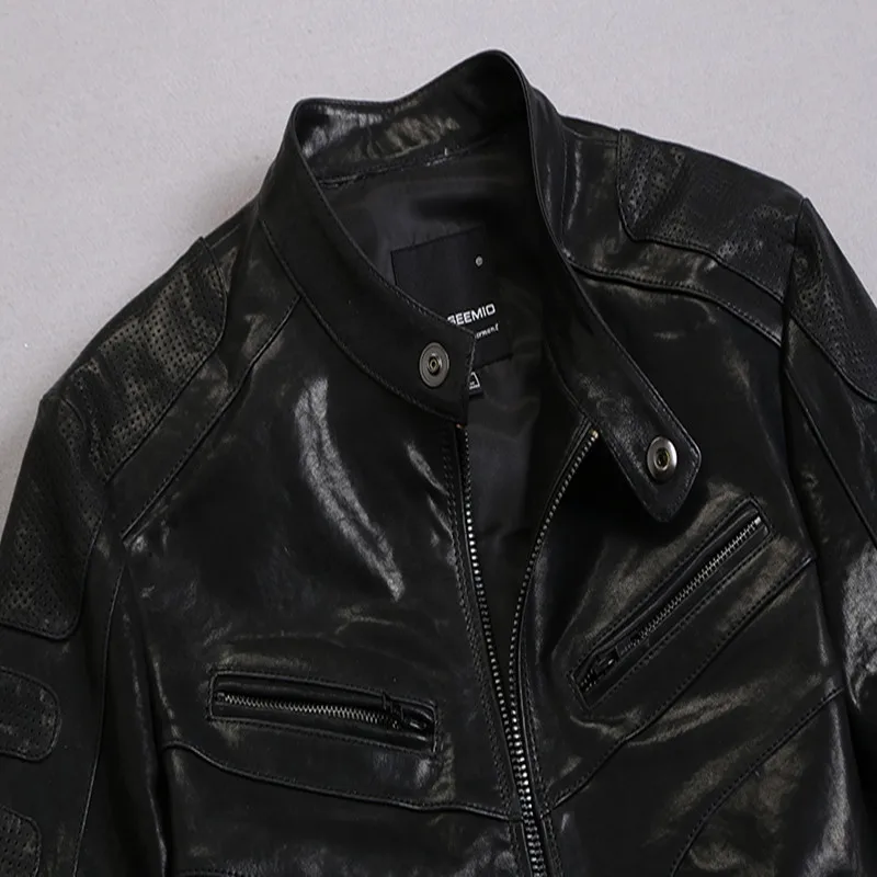 Мужские кожаные короткие Мотоциклетные Куртки из натуральной кожи на весну и